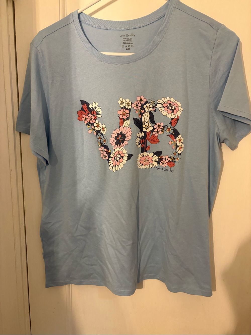 Vera Bradley Light Blue Cotton Tee with Logo Print